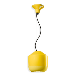 Sospensione in ceramica Bellota C2450 di Ferroluce in finitura giallo limone, su sfondo bianco.
