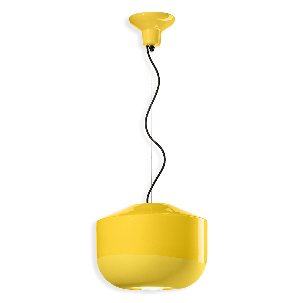Lampadario a sospensione in ceramica Bellota C2451 di Ferroluce in finitura giallo limone
