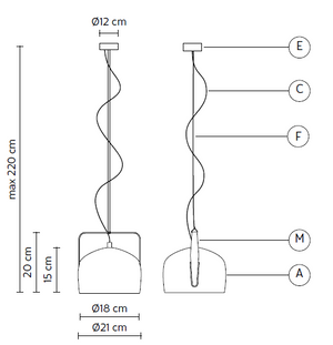 Immagine tecnica con misure della sospensione BAG diffusore 21cm